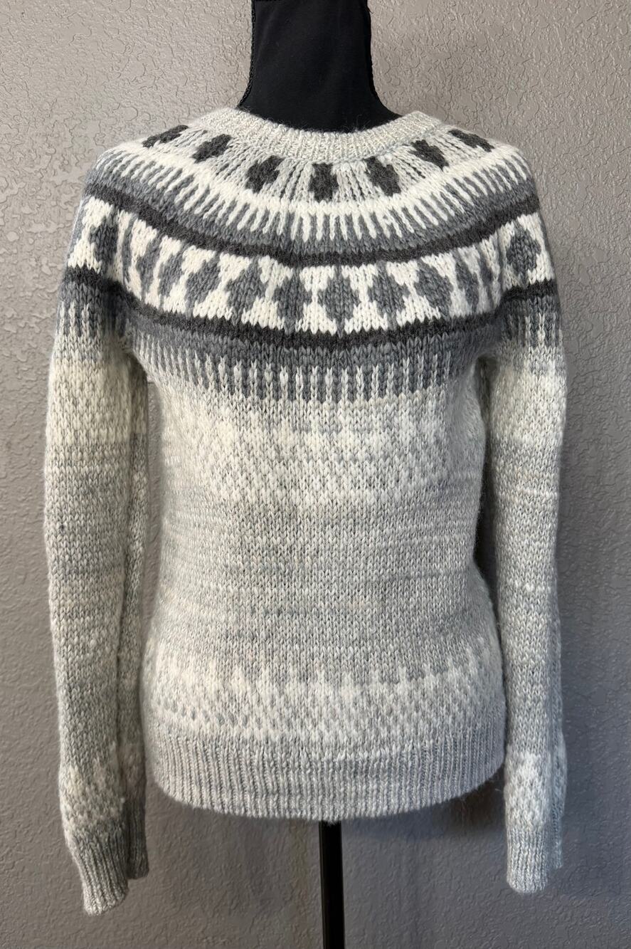 Lucky Brand Womens Sz S Fair Isle Pattern Gray Wool Blend Knit Sweater
